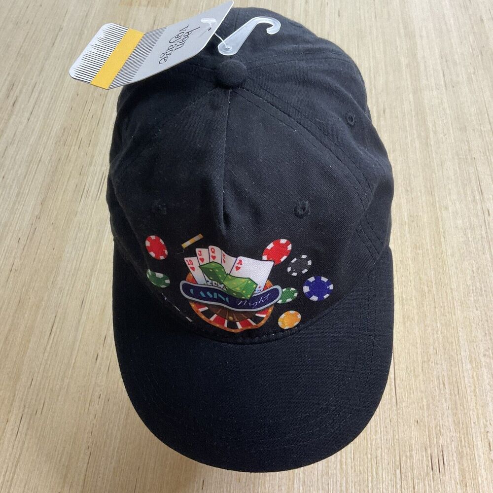 Casino Night Baseball Hat Royal Flush Playing Cards Dice Chips Adjustable Black